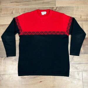 Vintage Eddie Bauer Womens Size M Crewneck Sweater Black Red Fair Isle Snowflake